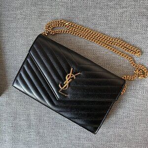 Saint Laurent Monogram Wallet on Chain Grained Leather Black (Pre-owned)
